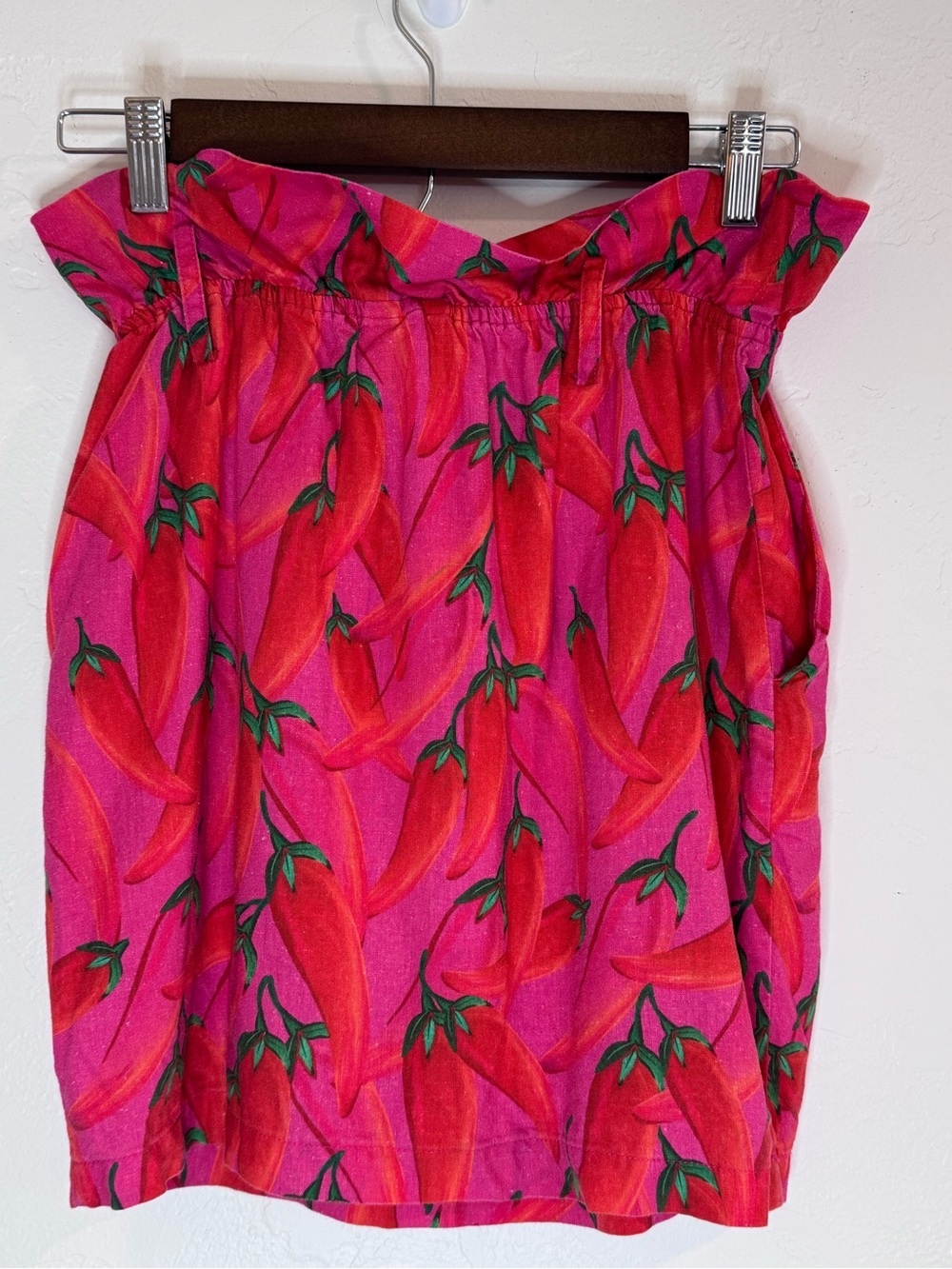 Farm Rio Chili Pepper Print Paperbag Waist Mini Skirt Linen Blend No Belt - Picture 3 of 6